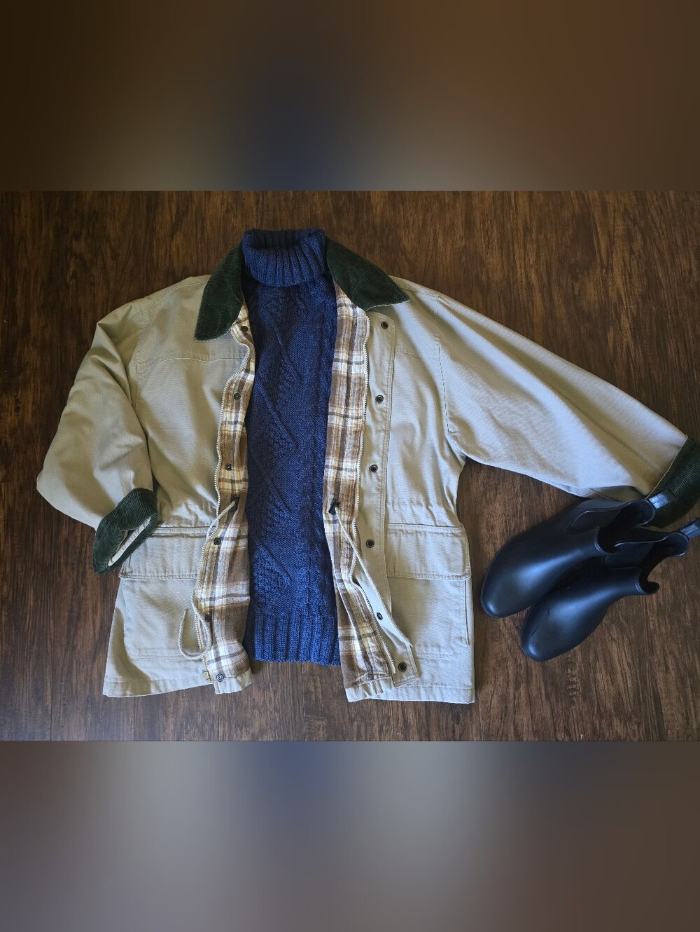 Vintage 90s Scottish Greys Classic Barn Jacket Coat w Corduroy Cuffs & Collar XL